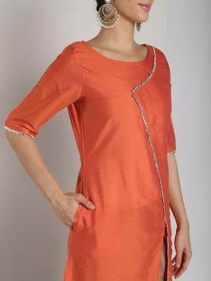 solid silk high slit kurta - 16568797 - Standard Image - 4