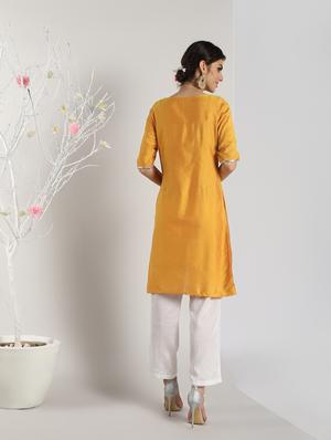 lace detailed high-slit overlap kurta - 16568798 - Standard Image - 4