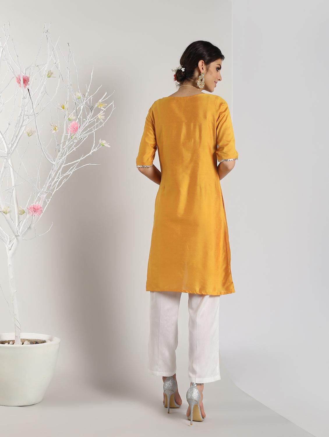lace detailed high-slit overlap kurta - 16568798 - Zoom Image - 4
