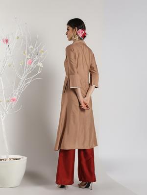 solid silk high slit kurta - 16568799 - Standard Image - 4