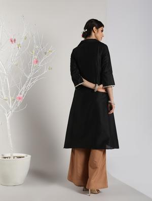 solid silk high slit kurta - 16568800 - Standard Image - 4