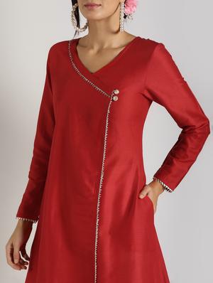 solid silk angrakha kurta - 16568802 - Standard Image - 4