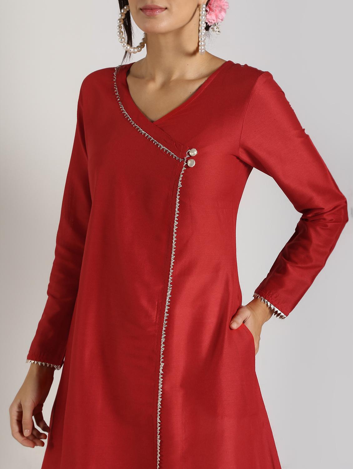 solid silk angrakha kurta - 16568802 - Zoom Image - 4