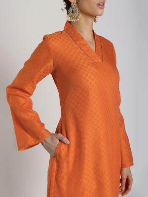 solid silk fusion kurta - 16568805 - Standard Image - 4