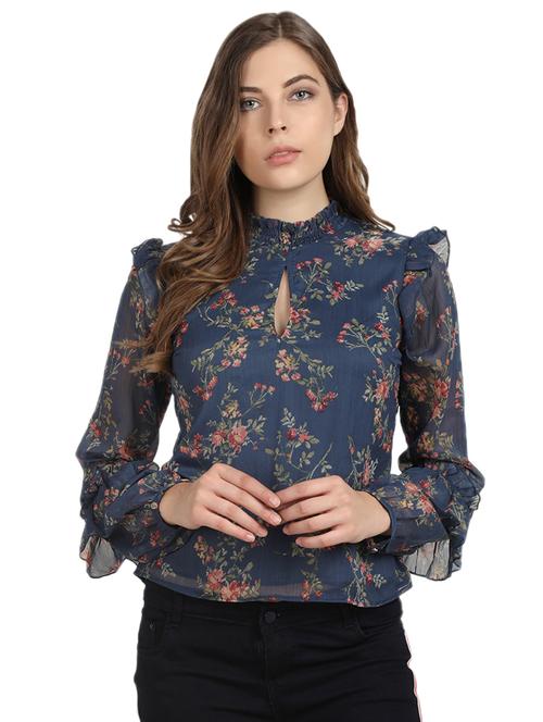 ruffle trim floral long sleeved top - 16568845 - Very Small Image - 1