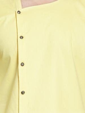 yellow solid asymmetric kurta pyjama set - 16568998 - Standard Image - 4