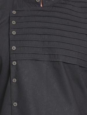 black solid asymmetric kurta pyjama set - 16568999 - Standard Image - 4