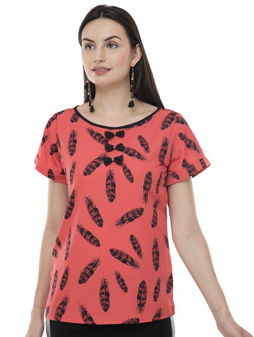 contrast bow detail floral top - 16569261 - Standard Image - 1