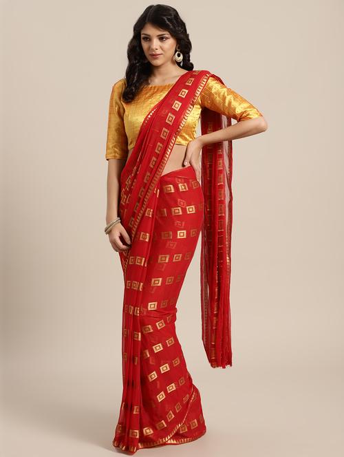geometric woven saree with blouse - 16569830 - Standard Image - 1