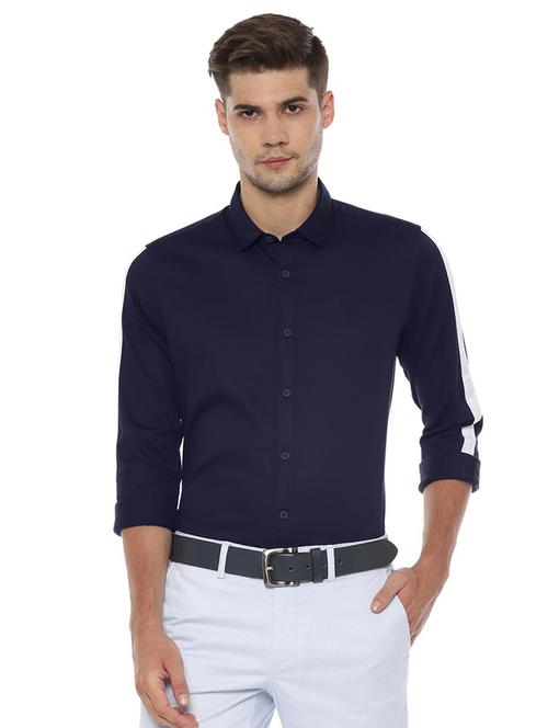navy blue solid casual shirt - 16570840 - Standard Image - 1