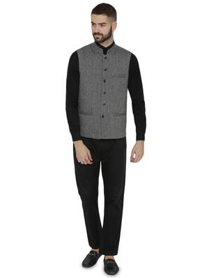 grey woolen solid nehru jacket - 16571342 - Standard Image - 4