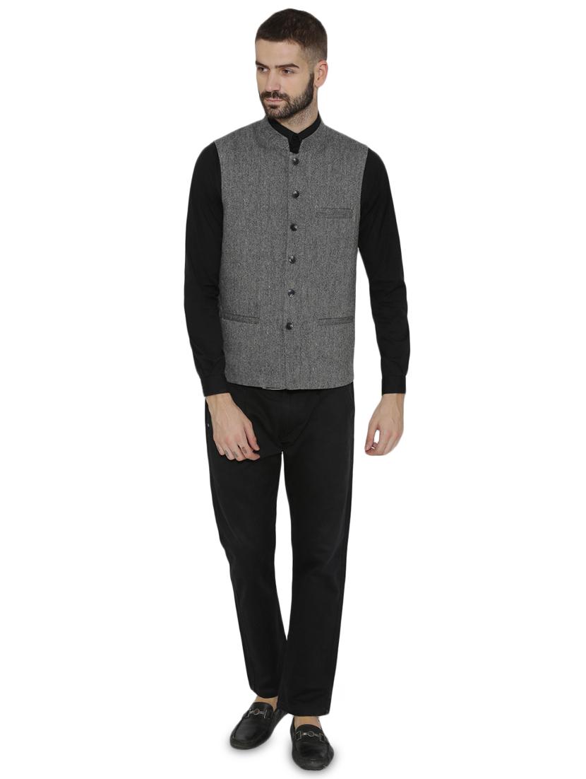 grey woolen solid nehru jacket - 16571342 - Zoom Image - 4
