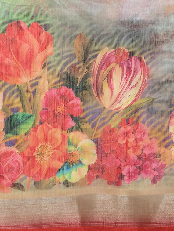 floral printed saree with blouse - 16571762 - Zoom Image - 4