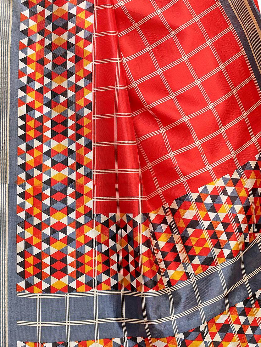 checkered mysore silk saree with blouse - 16572026 - Zoom Image - 4
