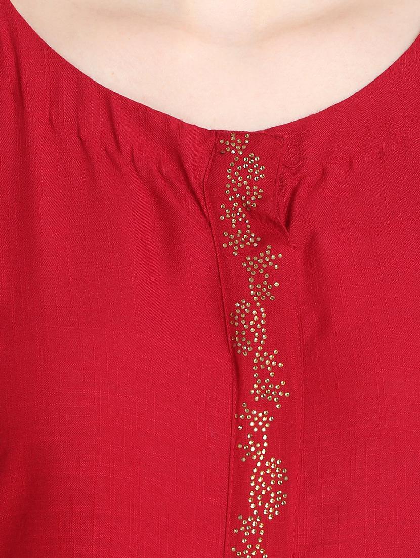 red rayon kurta dupatta set - 16573143 - Zoom Image - 4