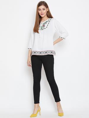 tie up neck embroidered detail top - 16573376 - Standard Image - 4