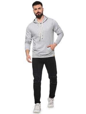 grey solid hooded sweatshirt - 16574606 - Standard Image - 4