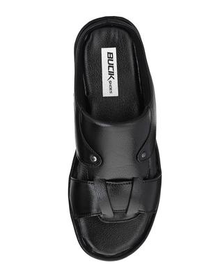 black leatherette slip on sandals - 16574842 - Standard Image - 4