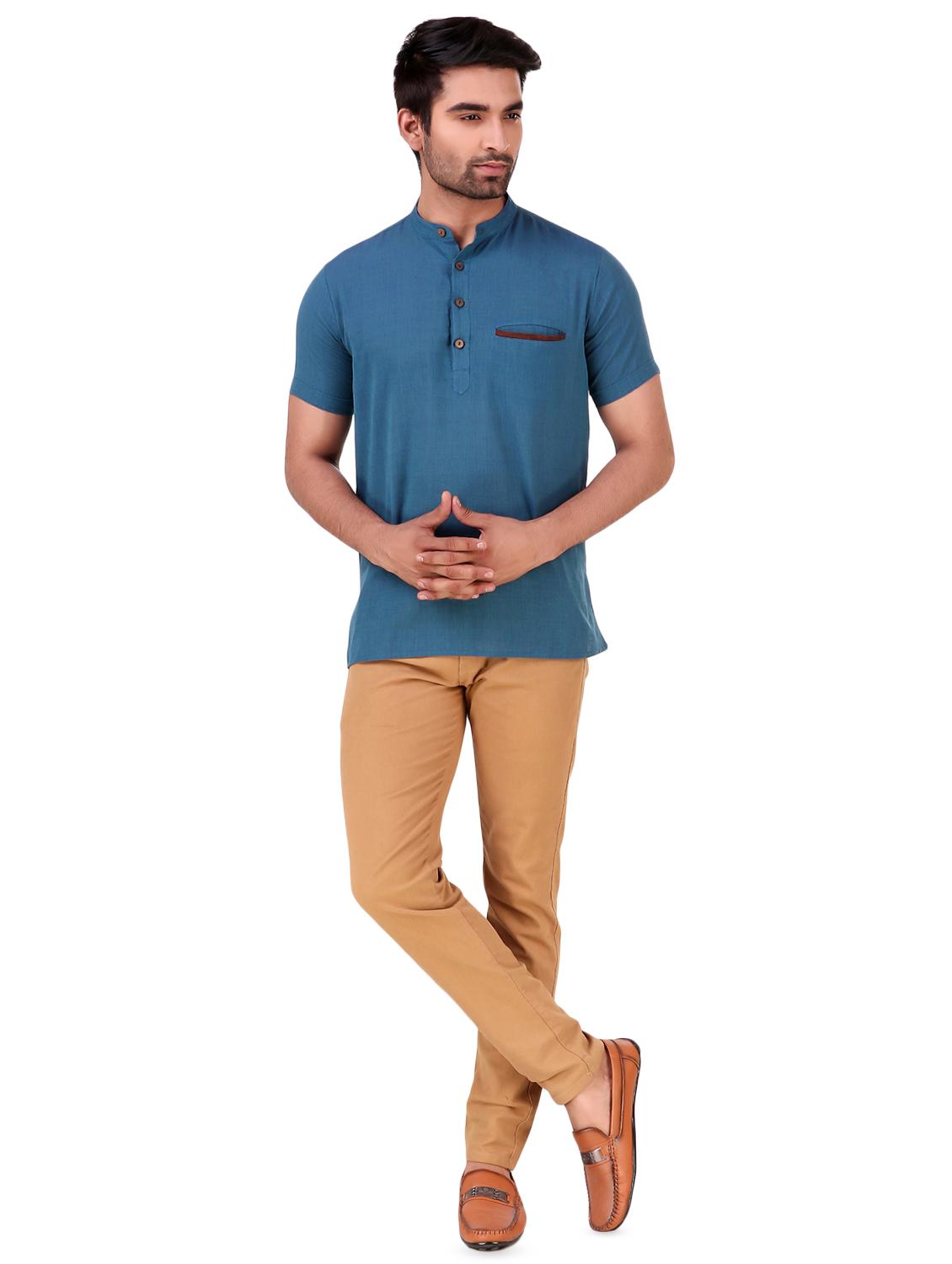 light blue solid short kurta - 16575155 - Zoom Image - 4