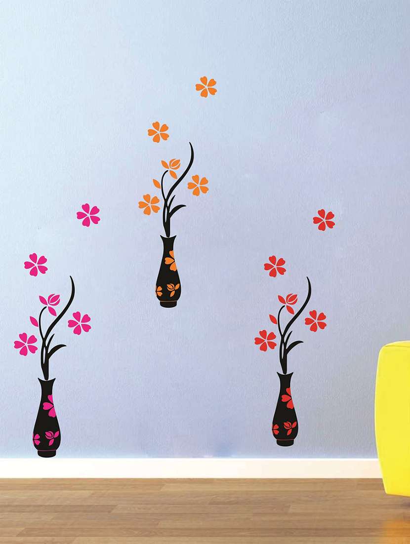 multicolor flower pot wall sticker for living room
