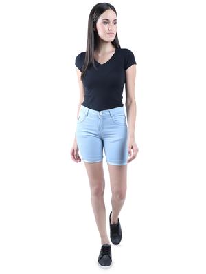 high rise solid denim shorts - 16576517 - Standard Image - 4