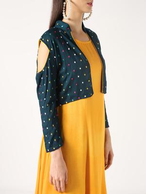 gota patti solid flared kurta with embroidered jacket - 16577679 - Standard Image - 4