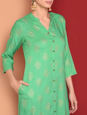 gold print a-line kurta - 16577923 - Standard Image - 4