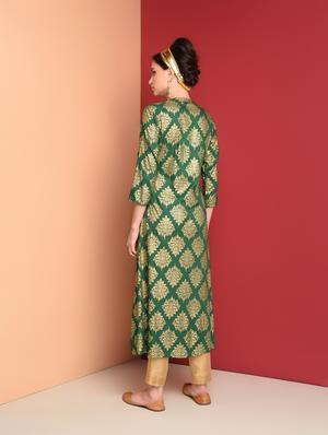 gold print a-line kurta - 16577926 - Standard Image - 4