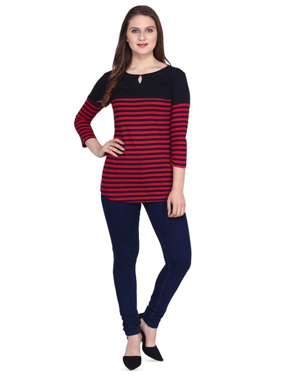 key hole neck striped tee - 16578285 - Zoom Image - 4