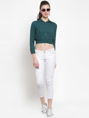 button up solid crop top - 16580754 - Standard Image - 4