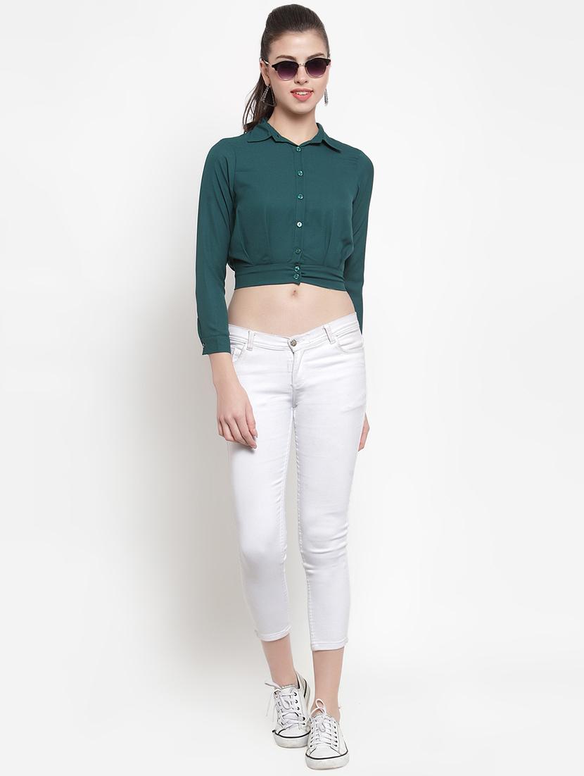 button up solid crop top - 16580754 - Zoom Image - 4