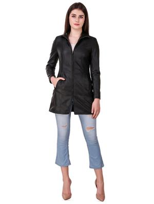 shirt collar pocket slit leather/leatherette jacket - 16581120 - Standard Image - 4