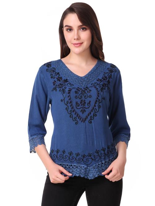 lace insert embroidered detail top - 16581527 - Standard Image - 1