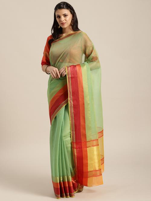 contrast bordered woven saree with blouse - 16582086 - Very Small Image - 1