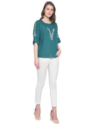 round neck floral embroidered top - 16584630 - Standard Image - 4