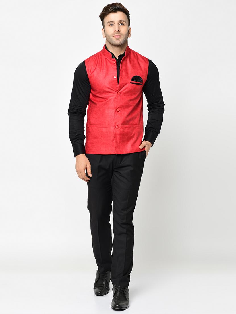 red solid nehru jacket - 16585074 - Zoom Image - 4