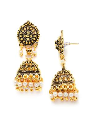 gold metal jhumka earring - 16585567 - Standard Image - 4