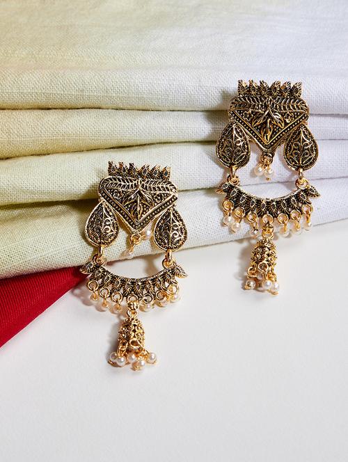 gold metal drop earring - 16585600 - Very Small Image - 1