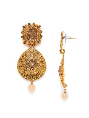gold metal drop earring - 16585671 - Standard Image - 4
