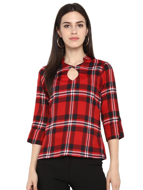mandarin neck checkered top - 16588665 - Standard Image - 1