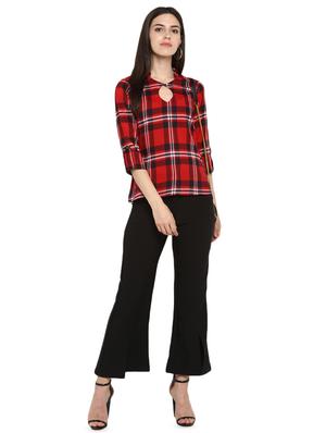 mandarin neck checkered top - 16588665 - Standard Image - 4