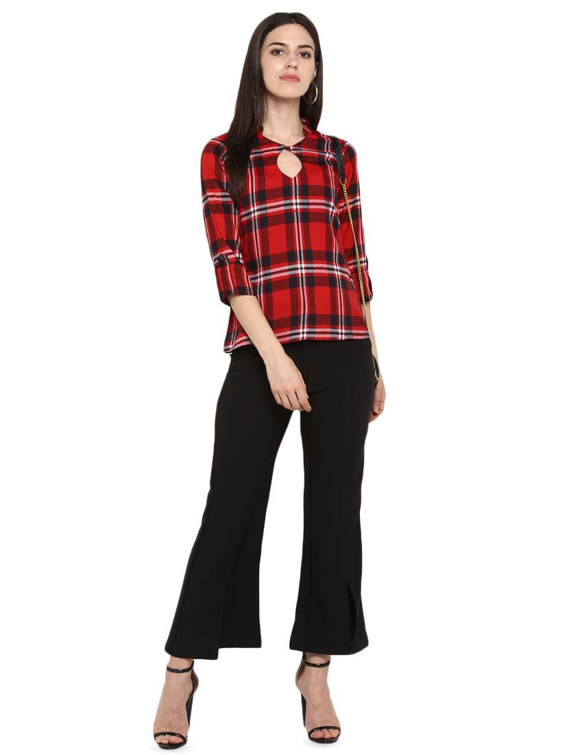 mandarin neck checkered top - 16588665 - Zoom Image - 4