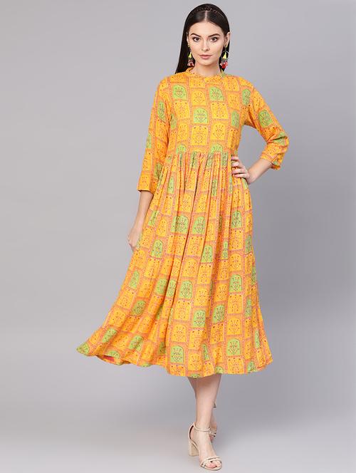 printed a-line ethnic dress - 16589273 - Standard Image - 1