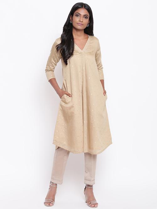 solid chanderi a-line kurta - 16589565 - Standard Image - 1