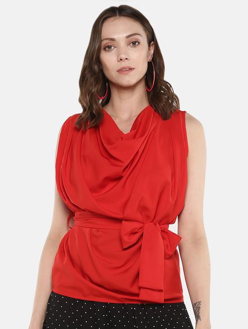 tie front cowl neck top - 16590709 - Standard Image - 1