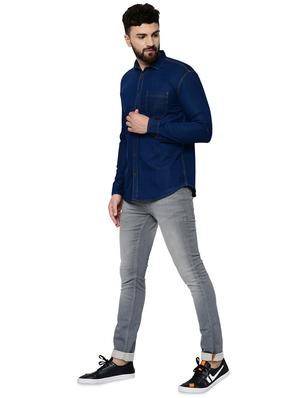 navy blue solid casual shirt - 16590953 - Standard Image - 4