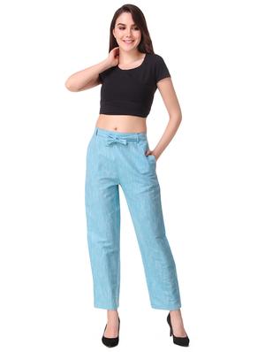 blue cotton flat front trousers - 16592145 - Standard Image - 4