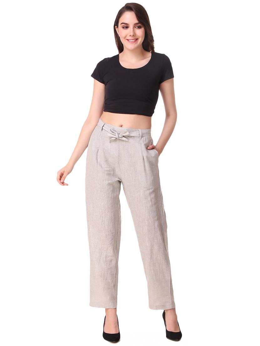 grey cotton flat front trousers - 16592146 - Zoom Image - 4
