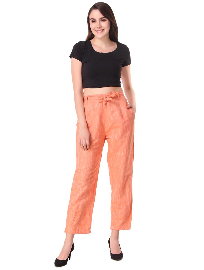 orange cotton flat front trousers - 16592147 - Zoom Image - 4