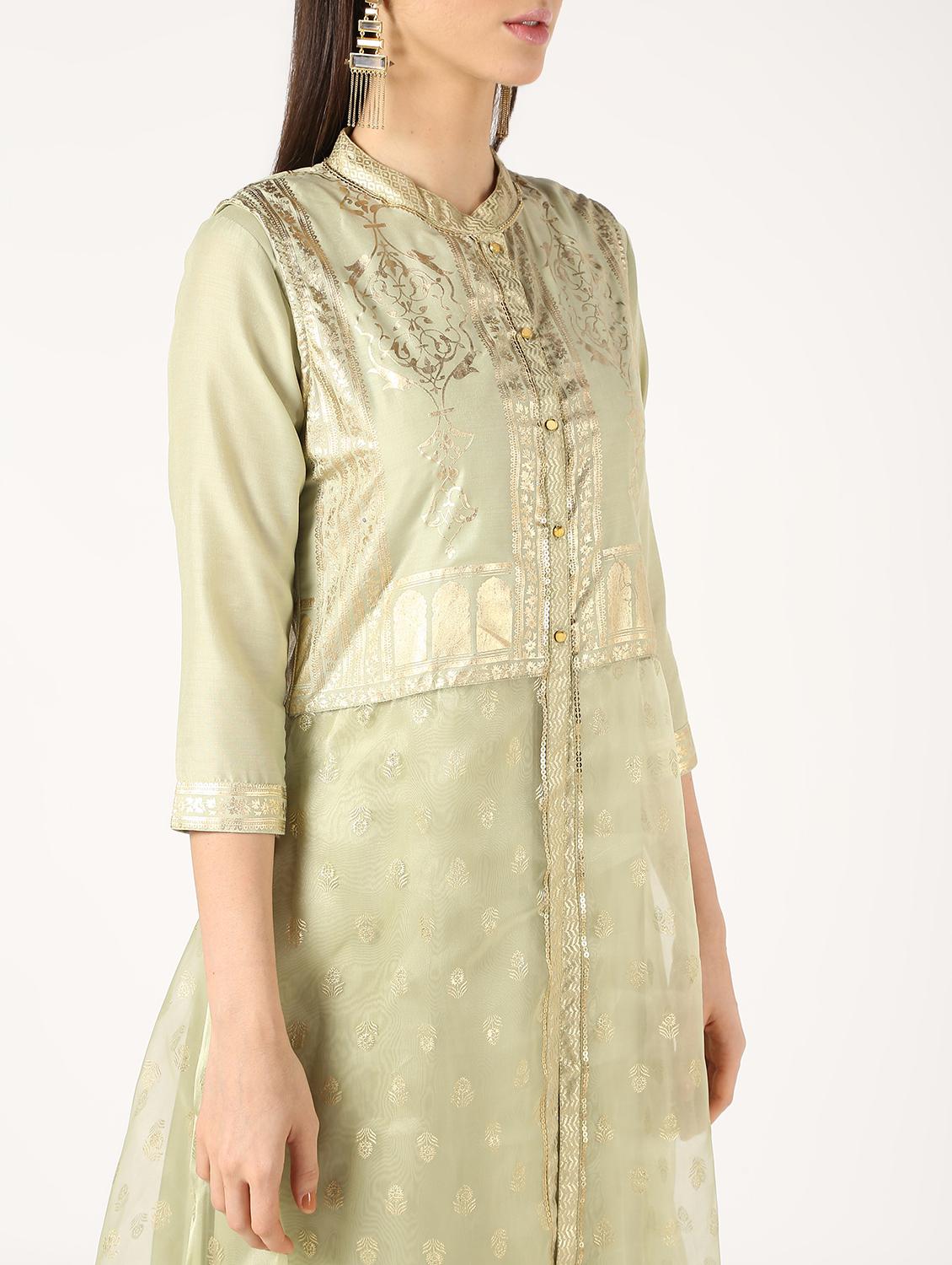 gold print asymmetric kurta - 16592260 - Zoom Image - 4